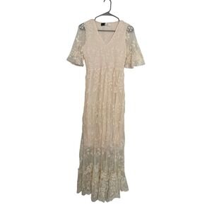 Piper & Scoot Lace Maxi Dress Cream Cottagecore Smocked Women S